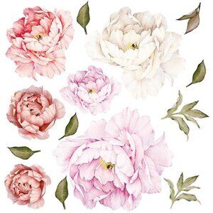 Peonies Wall Decals Floral Wall Stickers Rose Bouquet Peel Stick Flowers Decor